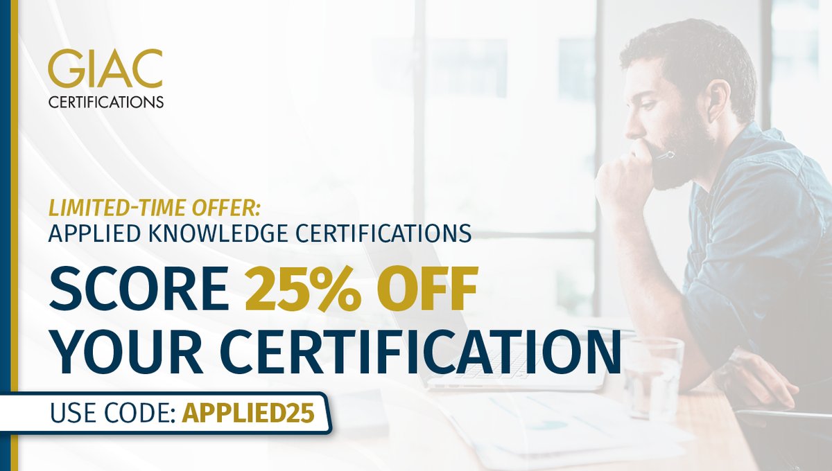 Ready to push your skills beyond the basics?

#GIAC #AppliedKnowledge Certifications are 100% CyberLive and designed to test your ability to solve real-world security challenges in a live VM environment.

Learn more and for a limited time, get 25% off. giac.org/u/1BVJ
