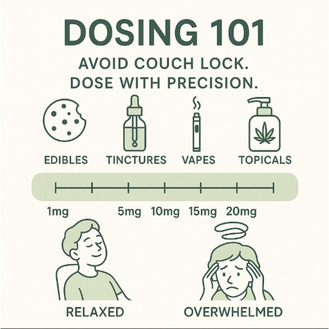 Green_Kulture's tweet image. 🌱💡 Dose smart → avoid couch lock. Elevate, don’t overwhelm.
Key tips:
🚀 Start low (2.5–5mg THC)
⏱️ Edibles take 45–90 mins
🎯 Match dose to goals (focus? sleep?)
📝 Track your body’s response
Your ideal dose? 👇
#Dosing101 #CannabisEducation #StartLowGoSlow