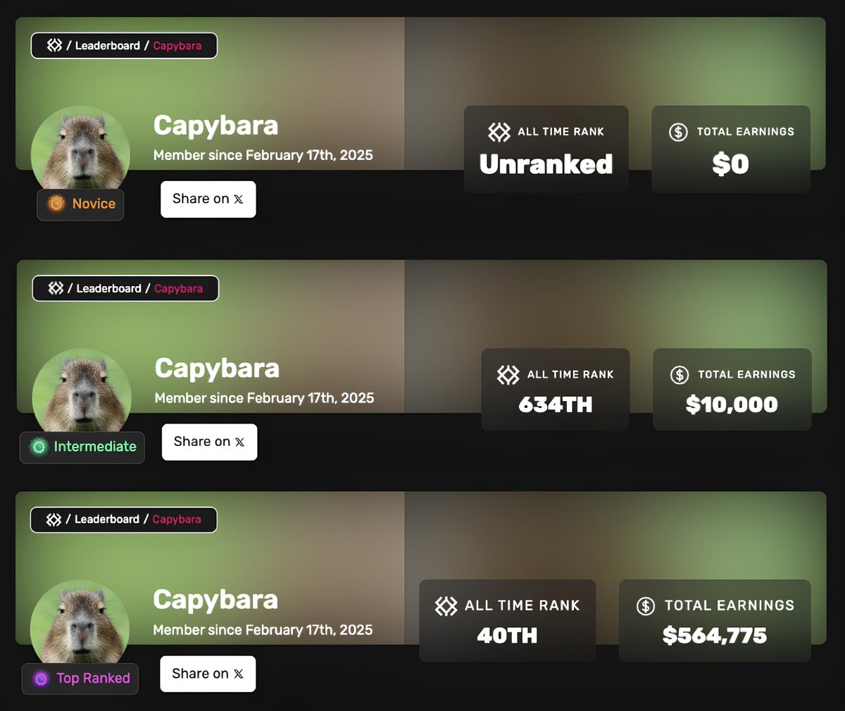 ~ Speedrunning Immunefi Levels 🟧🟩🟪 ~

🎊🎉🥳 We are thrilled to announce that we have completed the “From unranked to top 50 Immuenfi All-Time rank in 12 months” challenge in just 4 months! - Yes, we are "Capybara"!

Every year, it will be slightly more challenging to outrank