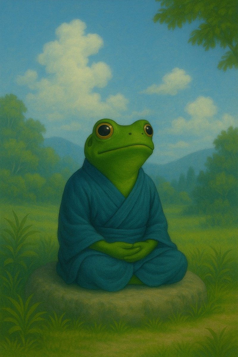 SatoriHopper's tweet photo. 🐸☁️
Clouds drift slowly.
En looks up—not seeking,
just listening.
雲がゆっくり流れていく。
円は空を見上げる。
求めるでもなく、ただ、聞いている。
#SatoriHopper #Zenpoem #StillnessInMotion #禅 #空を見上げる #昼の静けさ #詩 https://t.co/jGN0FomlvP