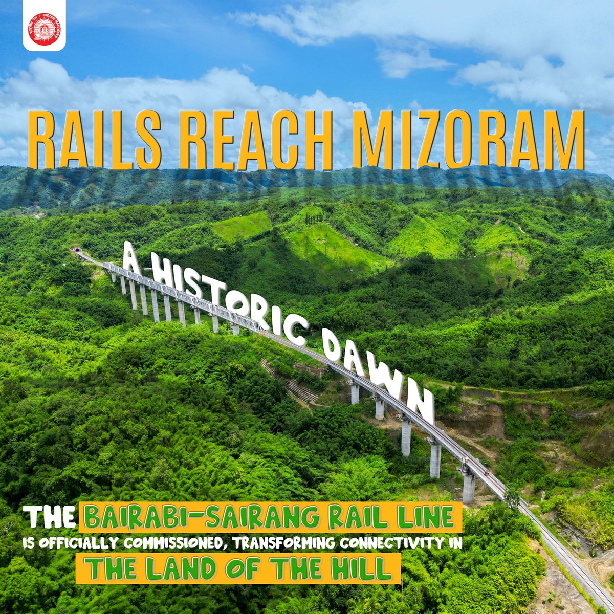 Rails Reach the “Land of Hills” 🚄🌄
Aizawl gets connected as Mizoram steps into a new era of unity, growth and connectivity.