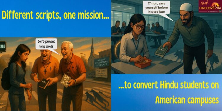 IHindudvesha's tweet image. They came with smiles. Behind it? Bible verses, guilt traps, and subtle shaming. In college, it was “Jesus loves you.” At work, it got darker — Islamists used fear and identity gaslighting.
stophindudvesha.org/holy-trap-a-hi…
A Hindu girl abroad, cornered for her faith. This isn’t a…