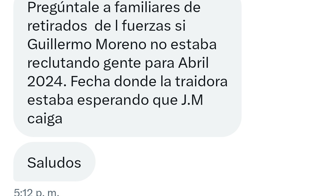 Debido a mis tweets recientes de que Kukarruel espera que Milei caiga.

Me llegaron mensajes de este estilo. Y no fue uno solo eh.

Si bien ya lo saben,lo repetiré una vez más: es gravísimo lo de esta siniestra.

Después se hace la inocente y dice que ella no hizo nada...