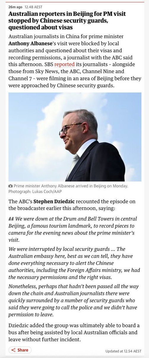 Really masterful soft power move from China here.

Detain the entire Aussie press pack during a prime ministerial visit and grill them about visas. 

That’ll definitely win hearts and minds in the Canberra press gallery.

theguardian.com/australia-news…

x.com/fryan/status/1…