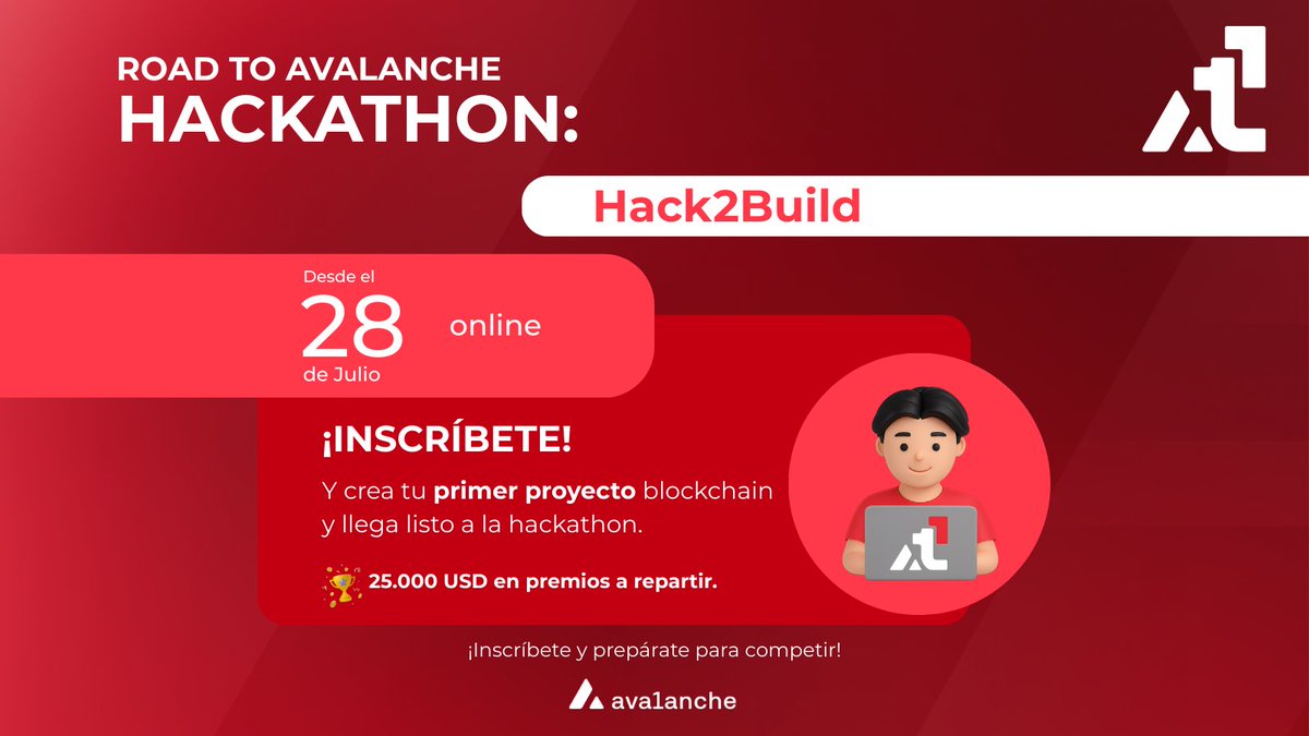 🔺Avalanche BootCamp In Spanish 🌎

Starting July 28th we will have 1 and a half weeks of virtual technical workshops followed by a virtual hackathon with $25,000 in prizes. 

During the workshops we will cover:

- Blockchain and Avalanche fundamentals
- Solidity 
- C-chain