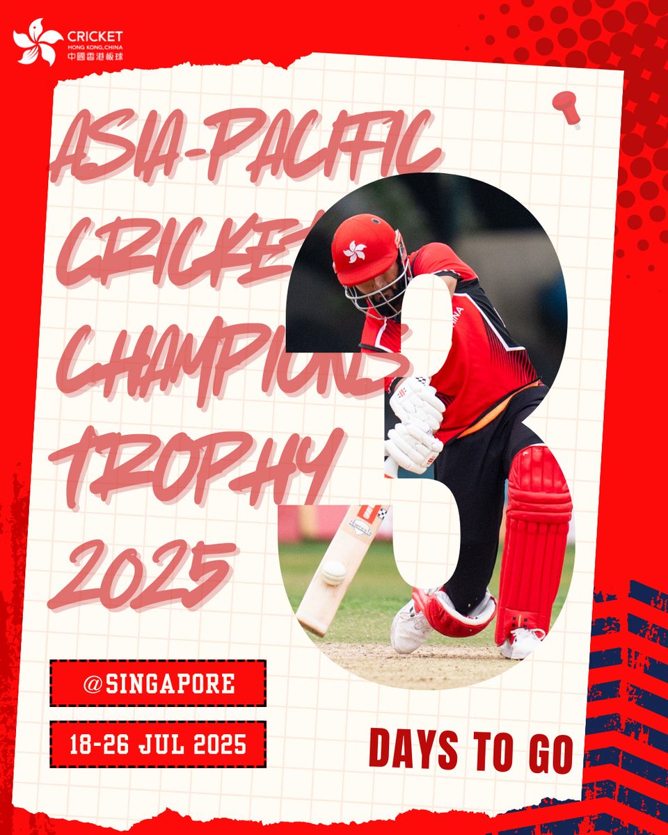 Our Men’s team is gearing up for the Asia-Pacific Cricket Champions Trophy 2025 in Singapore, set to begin in just 3 days 🔥🙌

Be part of the exhilarating countdown with us as we look forward to thrilling matches ahead!

#hkcricket #cricket #menscricket