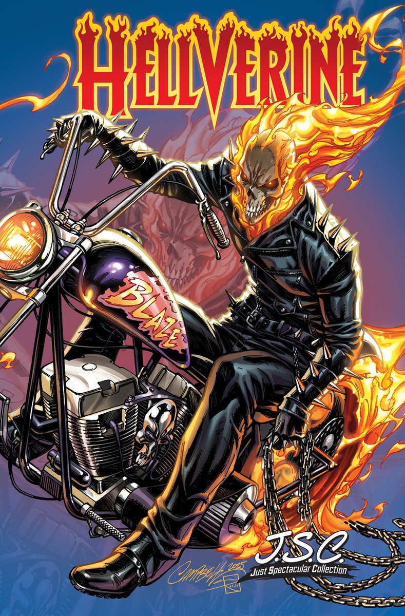 JScottCampbell's tweet image. 💀🔥🏍️ My upcoming cover to #Hellverine # 9 featuring the #GhostRider, part of my #JustSpectacularCollection from @MarvelComicsHQ . Fierce colors by @Sabine_rich