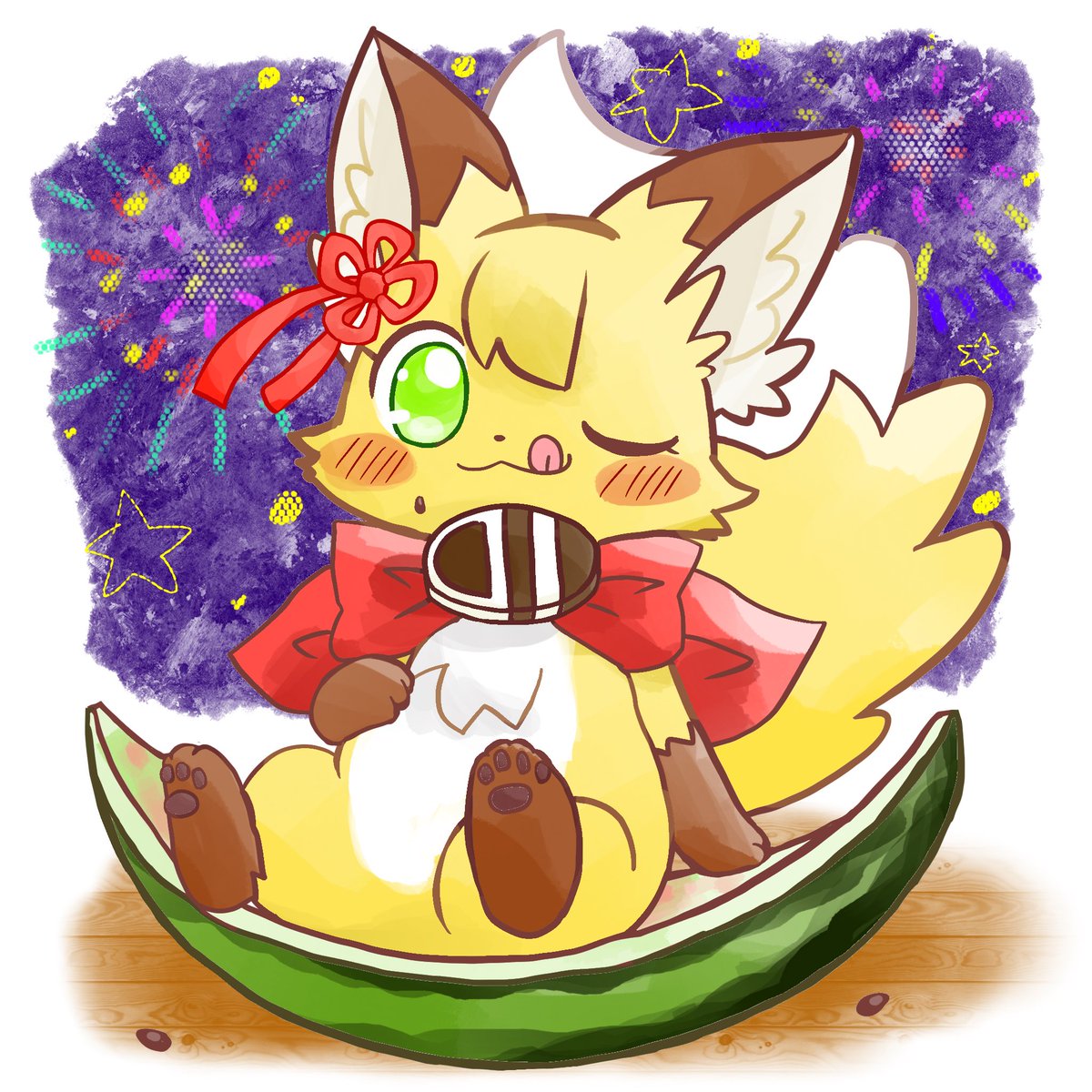 コロモちゃんとスイカ食べたいですぅ🍉　#ぽむFA #まんぷく森のコロモちゃん