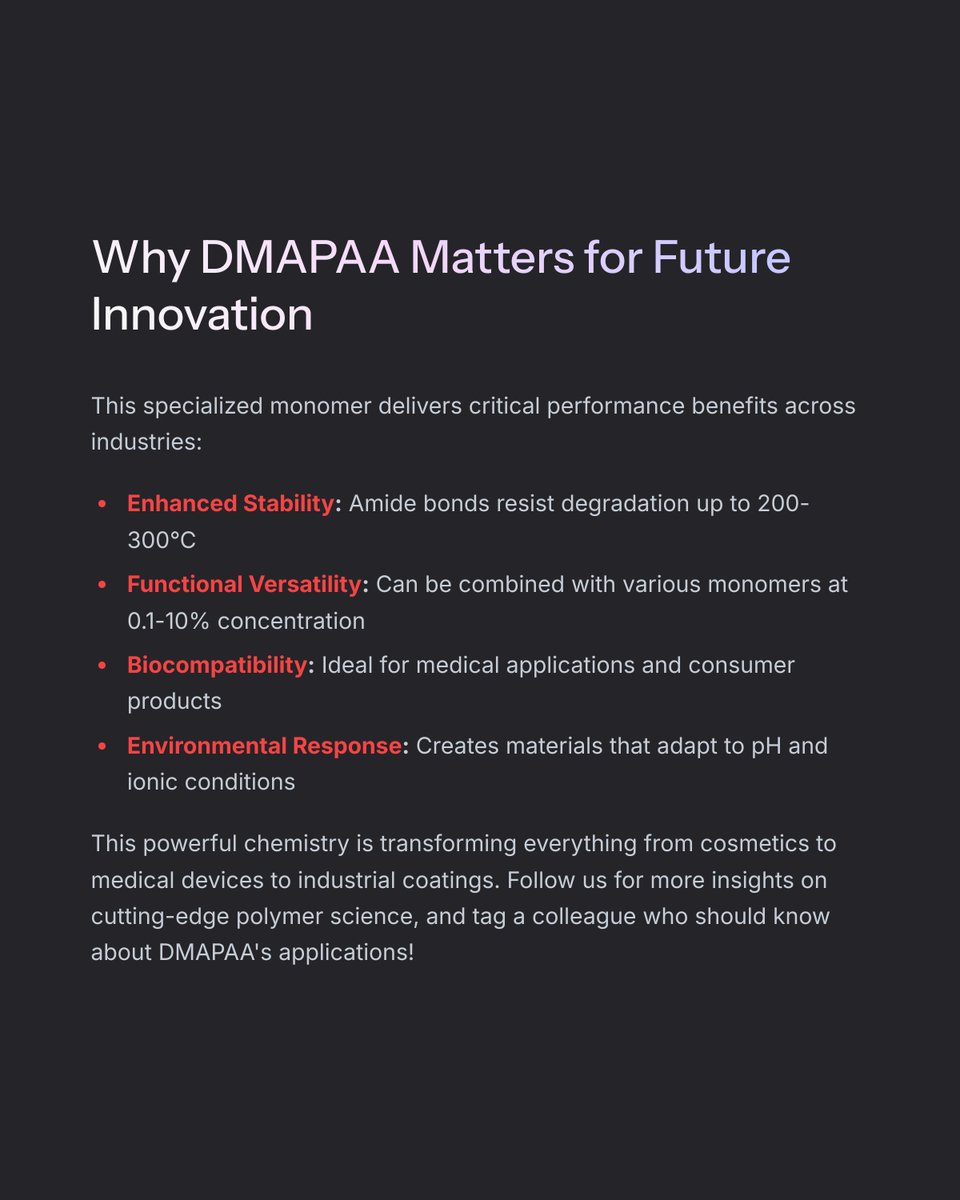 kouji_teramoto's tweet image. 🔍 DMAPAA Patent Trends (US, 2020–2025.6)
 📈 Top fields: polymers, coatings, medical, UV-curables
 🧪 Key patents:
US20240228700A1 – SAPs with high absorbency
US20230242697A1 – UV resins with adhesion, pH response
 💡Cationic, heat-stable, biofriendly
 #SmartPolymers #UV #SAP