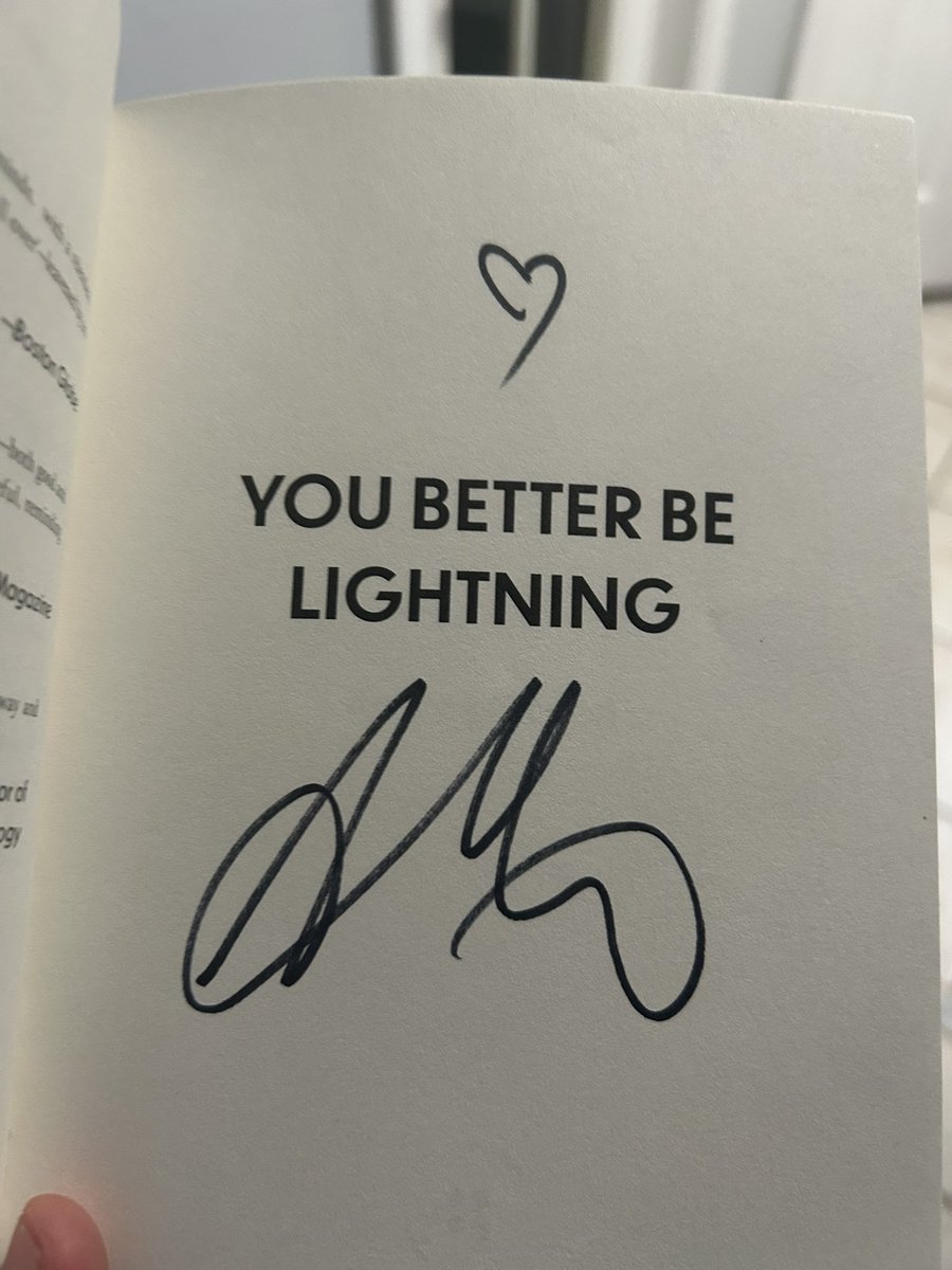Herchenroder's tweet photo. I just found out Andrea Gibson died this morning. So devastated right now. I don’t have a lot of poetry on my shelves but You Better Be Lightning was so incredibly good. I will cherish this signature always. RIP Andrea. https://t.co/SB1sGq1u65