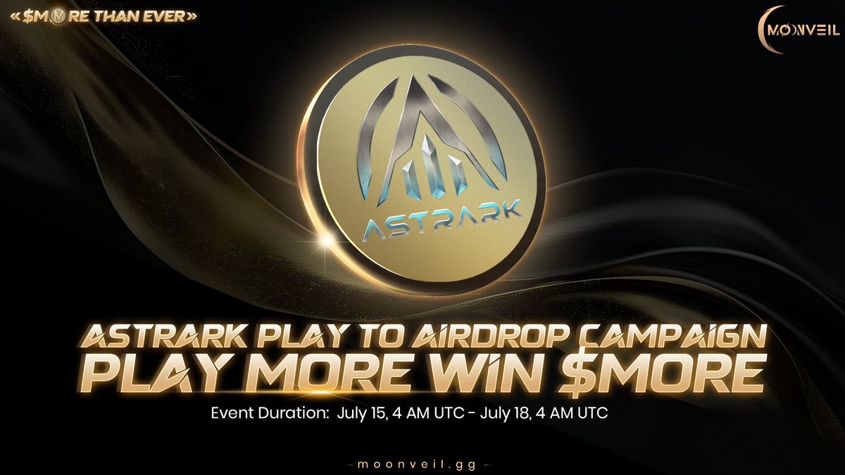 Moonveil_Studio's tweet image. 🚀 AstrArk $MORE THAN EVER Play-to-Airdrop Campaign is live!

🗓️ July 15, 4 AM UTC – July 18, 4 AM UTC

🎮 Hit the milestones in AstrArk to earn $MORE rewards 

⚔️ A new update has just launched, featuring enhanced combat balance, a brand-new season of ranked rewards, and…