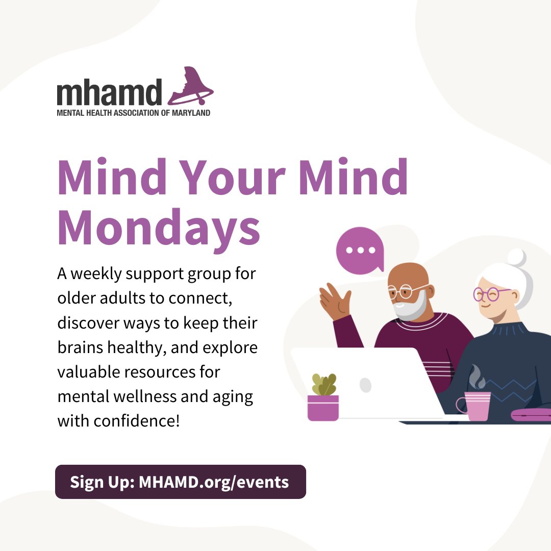 🧠 Mind Your Mind Mondays is a weekly Zoom support group for older adults to connect, learn, and boost brain health.

🕚 Mondays | 11:00AM–12:00PM

 🔗 Register via #LinkInBio

#MindYourMind #SupportGroup #Maryland