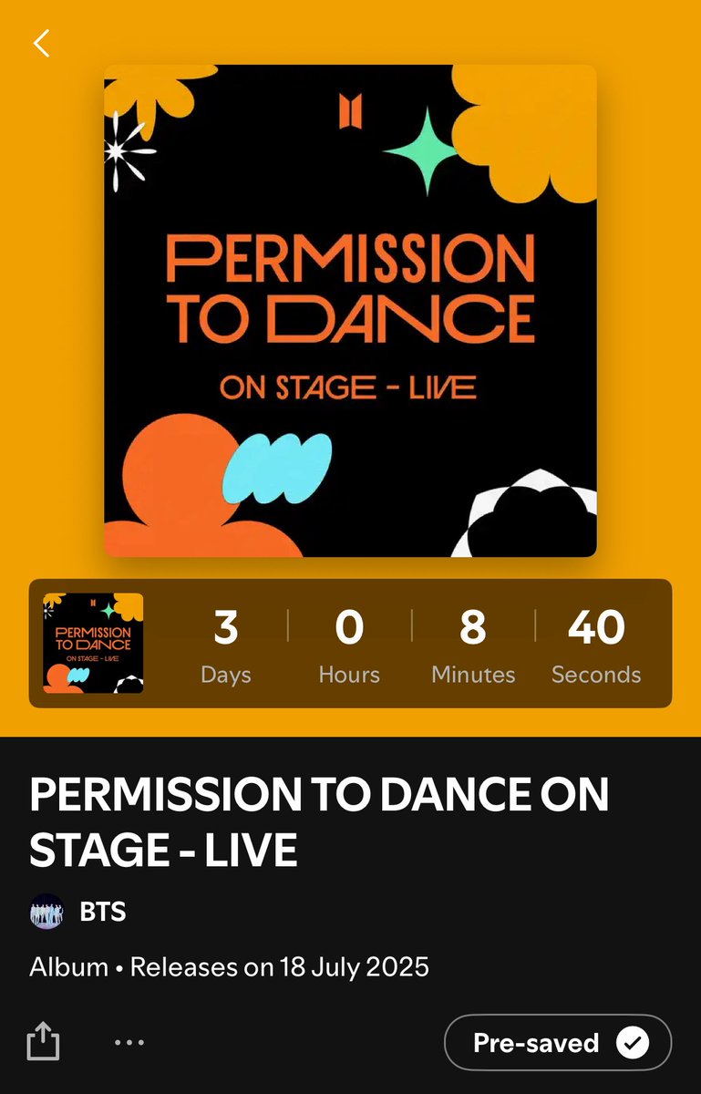 ทุกคนเกดพรีเซฟกันรึยังงง วันศุกร์นี้บังทันจะปล่อยบั้ม PTD on Stage Live แล้ว เราต้องการทั้งยอดพรีเซฟที่พาบั้มขึ้นไปที่ 1 และยอดสตรีมทุกยอดเพื่อสร้างสถิติดีๆรอบั้มใหม่บังทันมา 

ใครยังไม่กดพรีเซฟ ล็อคอินแอคสปอแล้ว จิ้มเลย &gt;&gt;

🔗open.spotify.com/prerelease/358…

*ใครไม่มีแอคสปอทักมาได้นะคะ