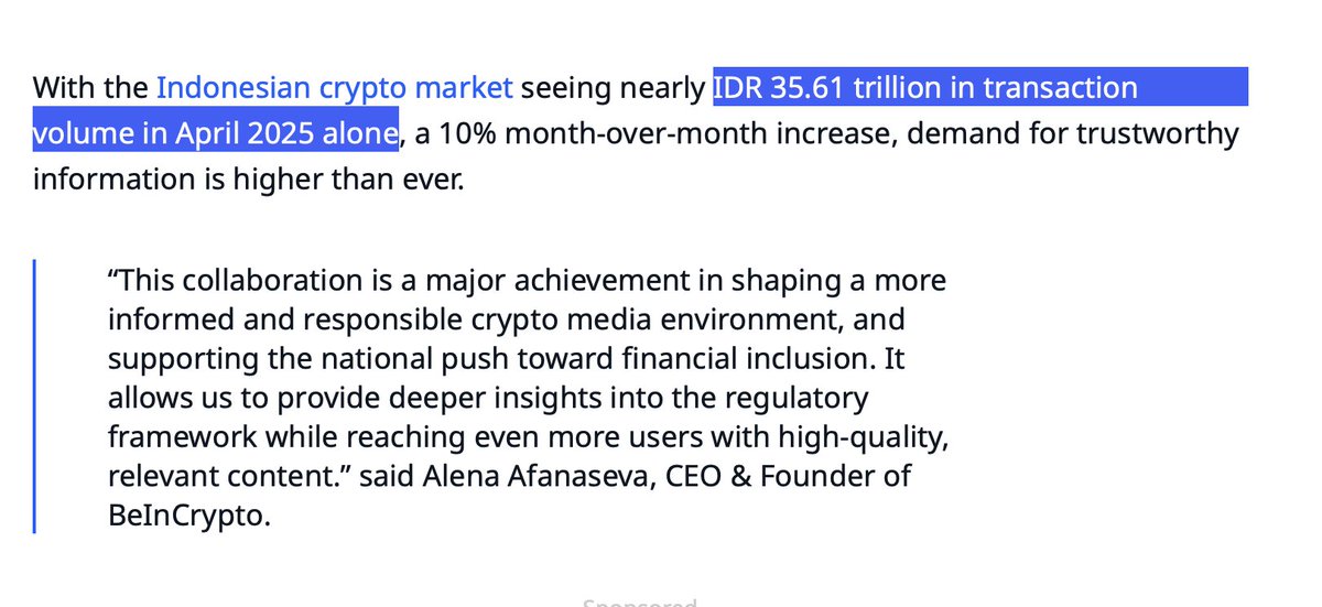 thejovafyodor's tweet image. Volume transaksi crypto di exchange lokal sampe Rp 35T, itu di April doang 👀
Angka itu masih diluar orang-orang yg pakainya exchange global ya, belum yg trade di DEX juga, belum yg ikut airdrop.