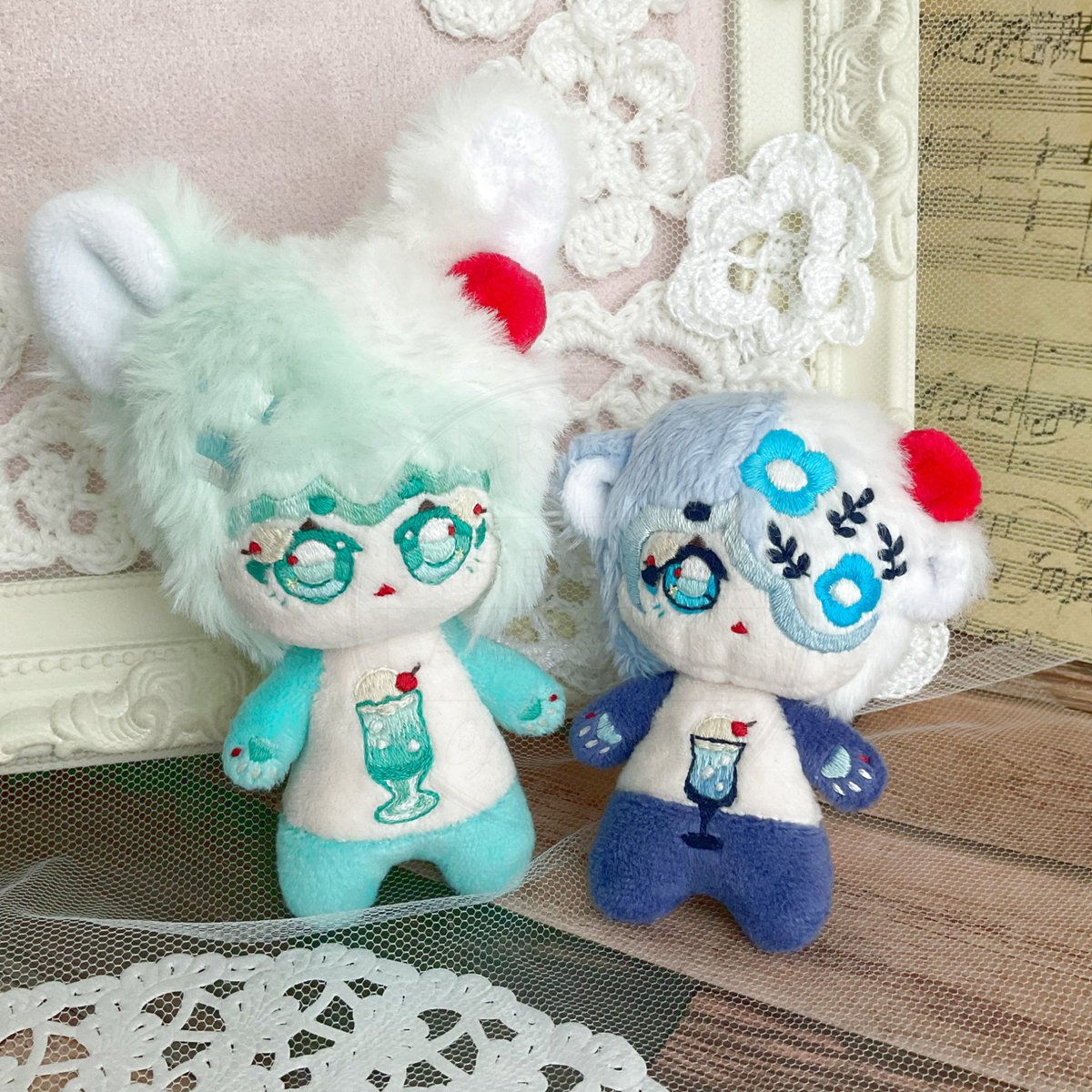 ブルーハワイクリームソーダちゃんできました✨
型紙は90%に縮小して使用させて頂きました
9cmほどの子です　ちっちゃくてかわいい💕

 #ぽてぷんボディ
#自作ぬい