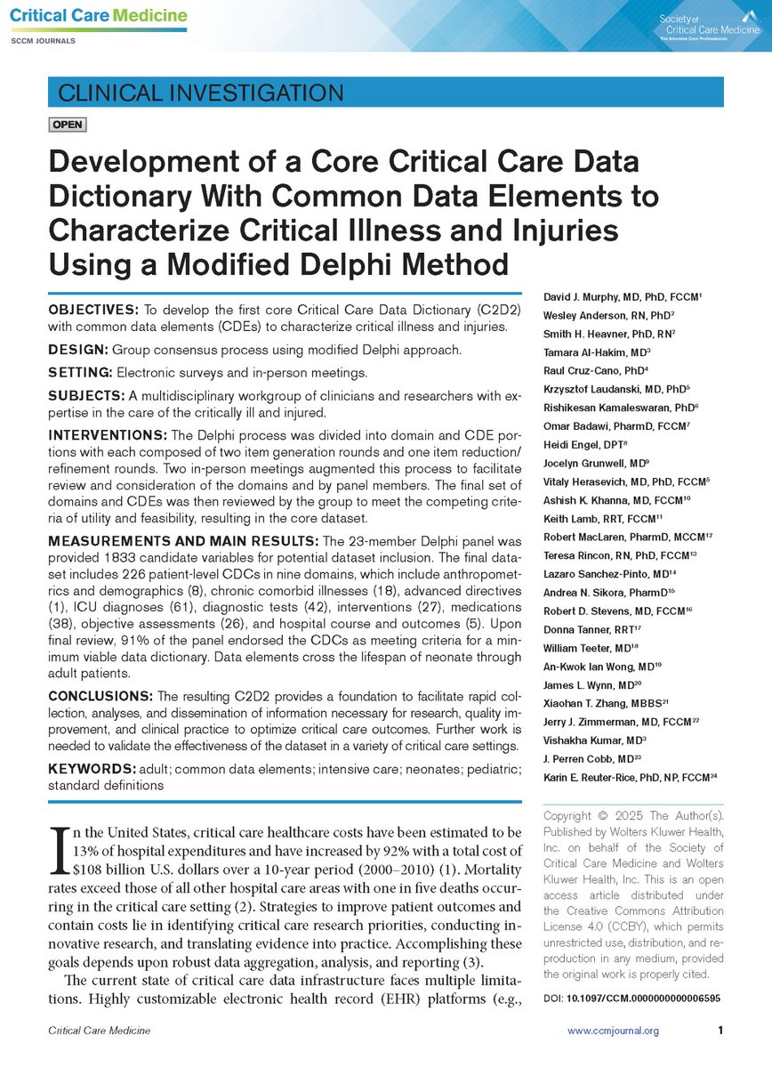 🚀 Discover the groundbreaking Critical Care Data Dictionary (C2D2)! ow.ly/Yw3550Wn5Km

📚 The dictionary is an important foundation for better and faster data use in critical care, aiming to improve research, quality improvement, and clinical practice.

#CritCareMed <a href="/SCCM/">SCCM</a>