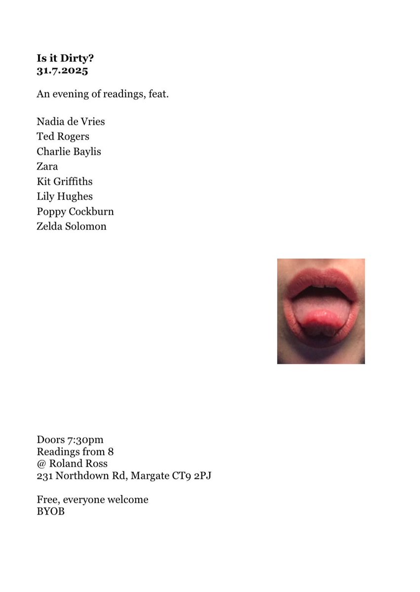 come see us sparkle 💫

reading  with <a href="/tru_romank/">Poppy Cockburn</a> et al …margate 31-7-25