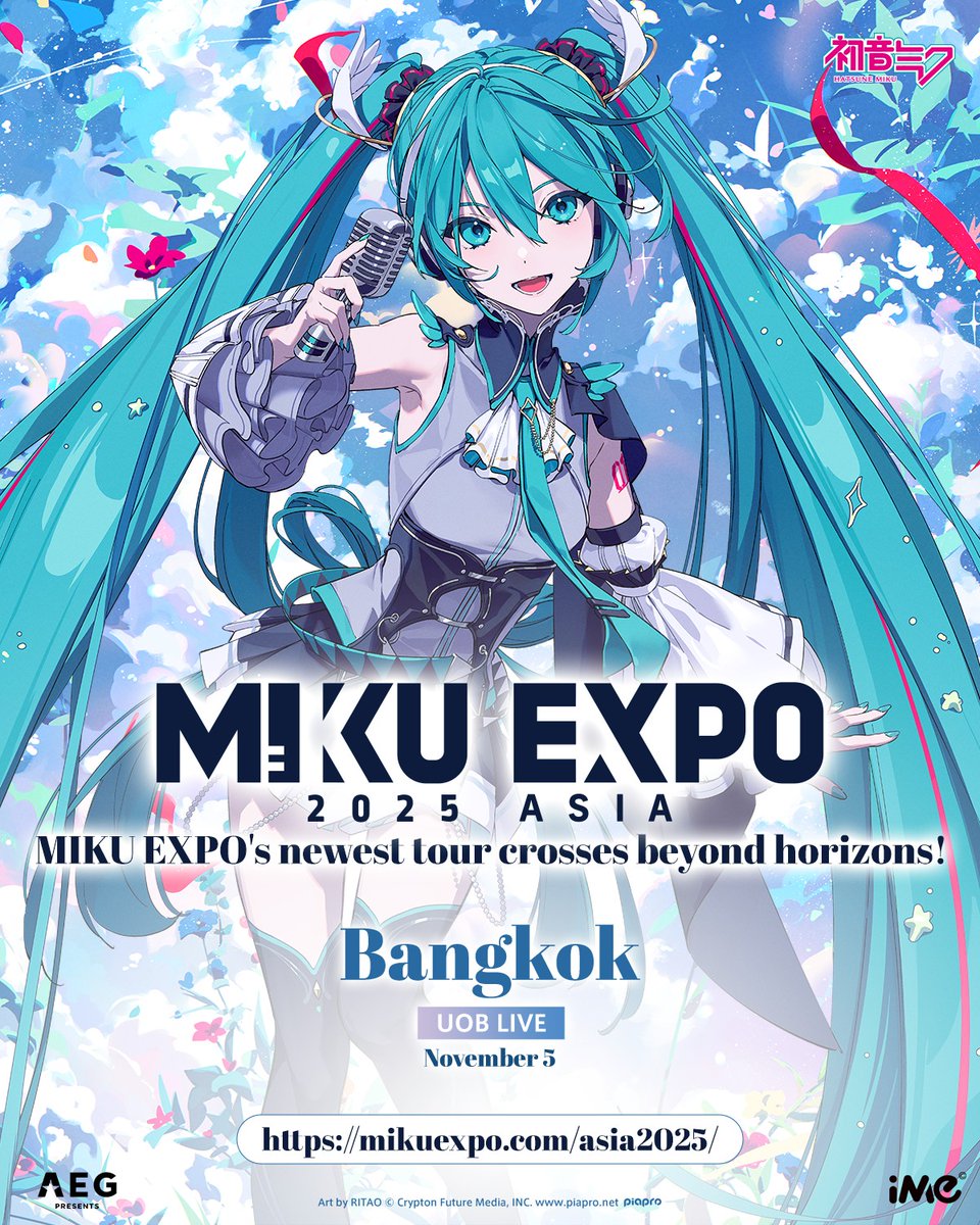 ime_th's tweet image. ครั้งแรกของแฟน ๆ ชาวไทย! เตรียมตัวให้พร้อมกับการมาเยือนของ Hatsune Miku นักร้องเสมือนจริงชื่อดังระดับโลก ที่จะมาสร้างความสนุกแบบจัดเต็มที่ไทยเป็นครั้งแรก! 💙🩵
การแสดงสดสุดมันส์ พร้อมวิชวลสุดตระการตา และเพลงฮิตที่ทุกคนรอคอย รวมอยู่ในโชว์เดียว ห้ามพลาดเด็ดขาด! แล้วพบกันที่งาน…