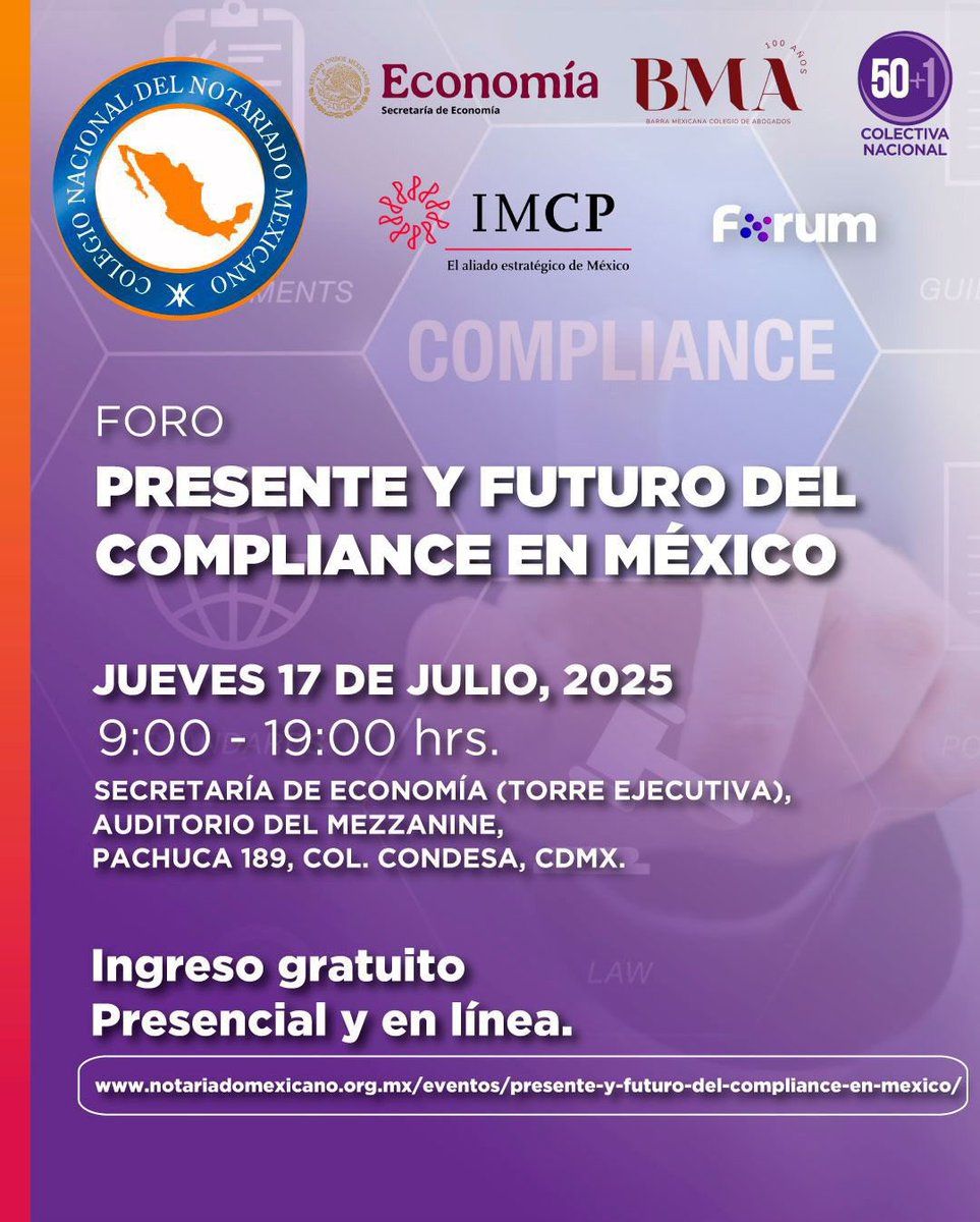 Andrea Genoveva Solano Rendón (@andreasolanor) on Twitter photo “Presente y futuro del Compliance en México”
Un evento necesario y oportuno para los negocios en México 🇲🇽, organizado por la <a href="/SE_mx/">Economía México</a> a través de César García titular de la Unidad de Apoyo Jurídico y por Ricardo Vargas presidente del Colegio Nacional del Notariado Mexicano “Presente y futuro del Compliance en México”
Un evento necesario y oportuno para los negocios en México 🇲🇽, organizado por la <a href="/SE_mx/">Economía México</a> a través de César García titular de la Unidad de Apoyo Jurídico y por Ricardo Vargas presidente del Colegio Nacional del Notariado Mexicano