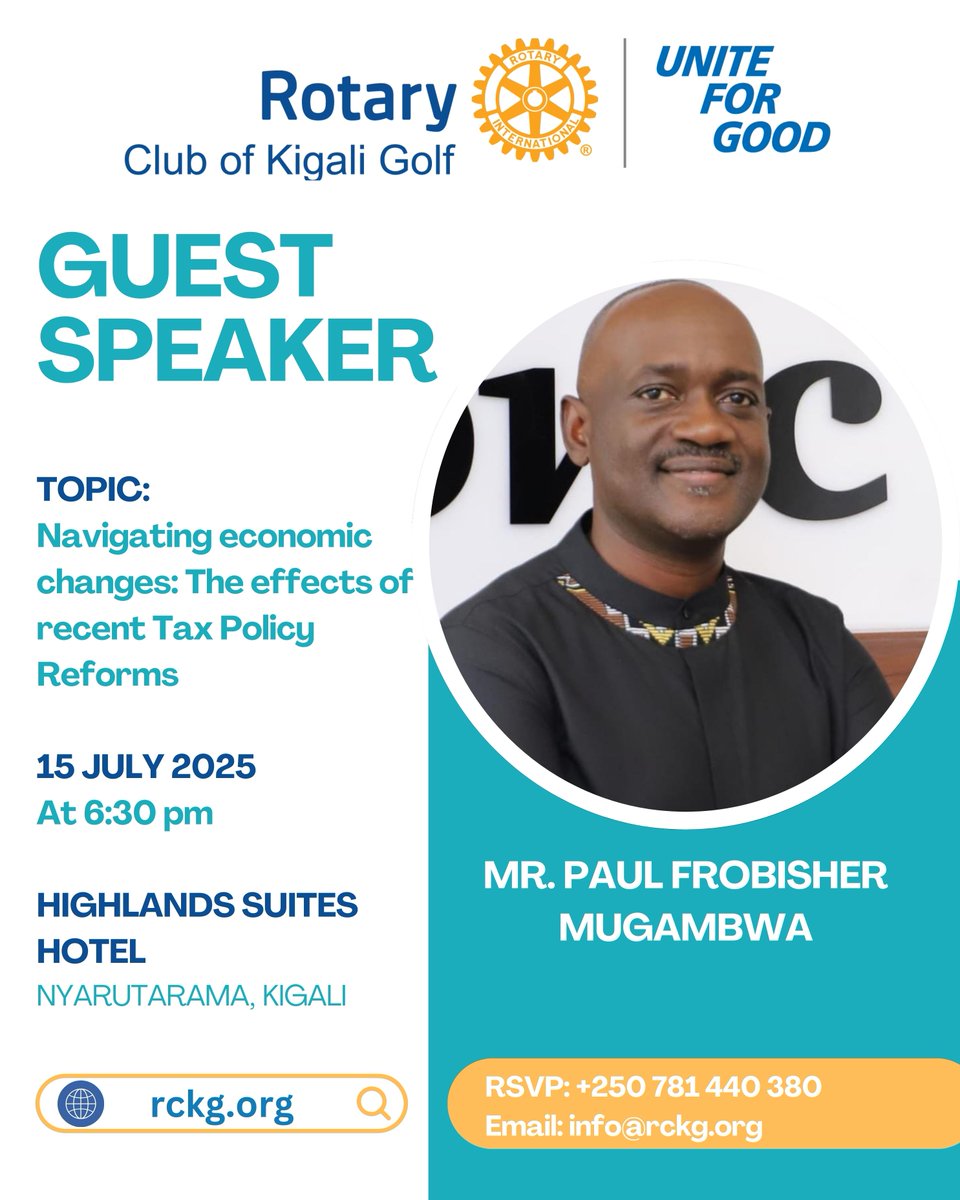 📍 We’ve moved!
Join us tonight at our new venue — Highlands Suites Hotel, Nyarutarama — for RCKG Fellowship.

🕡 6:30 PM | 📅 Tues, July 15
🎙 Guest: Paul F. Mugambwa
💬 Topic: Tax Policy Reforms &amp; Economic Shifts
📍 google.com/maps/place/Hig…

#RCKG #UniteForGood