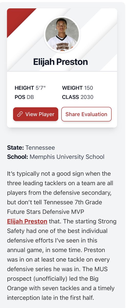 ElijahPres2030's tweet image. Big thanks to @AlPopsFootball and @PrepRedzoneTN for the write up. Follow closely as I make a run to become the best (ATH) Safety/WR in my class (2030) 馃挭馃従馃張
@PrepRedzone
@jrbelton18
@_donovantate
@1CoachCoop
@morgan_bphill
@N_Murphy
@noy_garrett
@NHRProspects
@DemetricDWarren