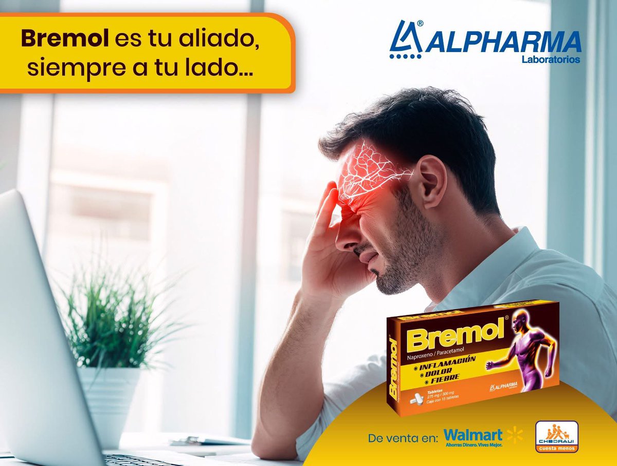 Bremol es la mejor fórmula para aliviar dolores, ya que contiene el balance perfecto de Naproxeno y Paracetamol aliviando en minutos dolores de cabeza, de espalda, cuello, menstruales, por golpes, torceduras o padecimientos leves y fiebre.
#bremol #dolordecabeza #dolor #Alpharma