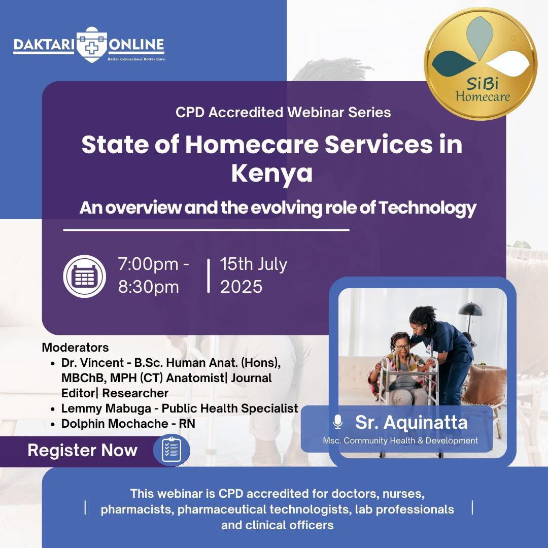 bnyabuti_ke's tweet image. A New Era in Homecare Begins! 💙✨

We’re excited to launch our very first CME webinar — a meaningful step forward in our mission to transform home-based healthcare.

Join us on 15th July for an engaging session on "The State of Homecare Services in Kenya" and the vital role…