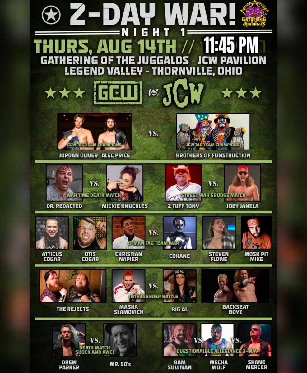 StevenFlowe100's tweet image. Steven Flowe is on his way to Thornville Ohio for @GCWrestling_ vs @jcwlunacy at The Gathering Of The Juggalos 🎸
#thornvilleohio #gatheringofthejuggalos #stevenflowe #6mantag #icp #insaneclownposse