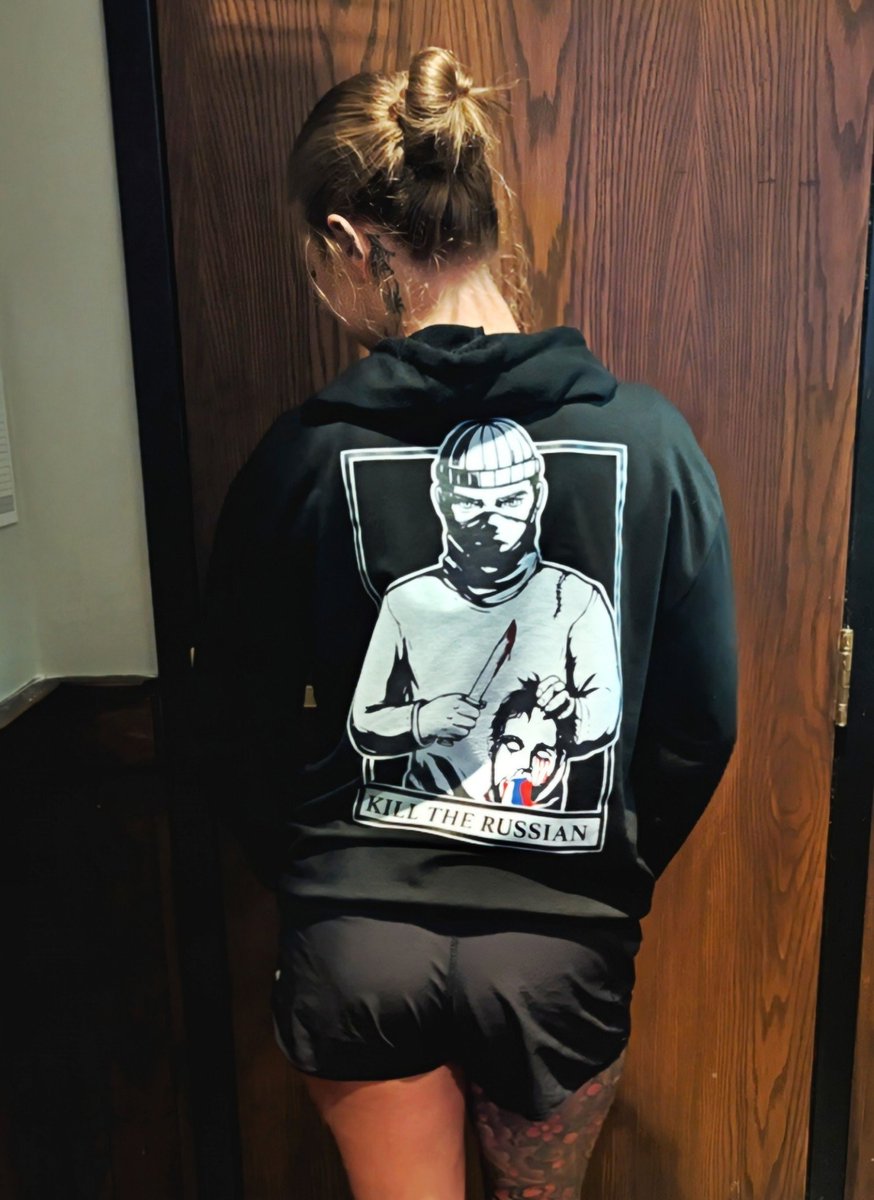 paigeinkansas's tweet image. You guys seemed to appreciate when Lauren modeled my NAF0 hoodie, so here she is showing off one of my recent purchases in 🇺🇦.
"Kill ze russian." 😉😘