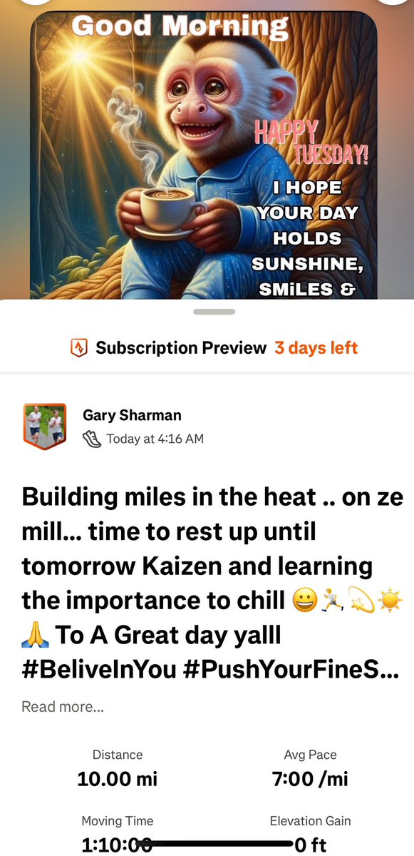 gsharman's tweet image. Building miles in the heat .. on ze mill… time to rest up until tomorrow Kaizen and learning the importance to chill 😀🏃💫☀️🙏 To A Great day yalll #BeliveInYou #PushYourFineSelf