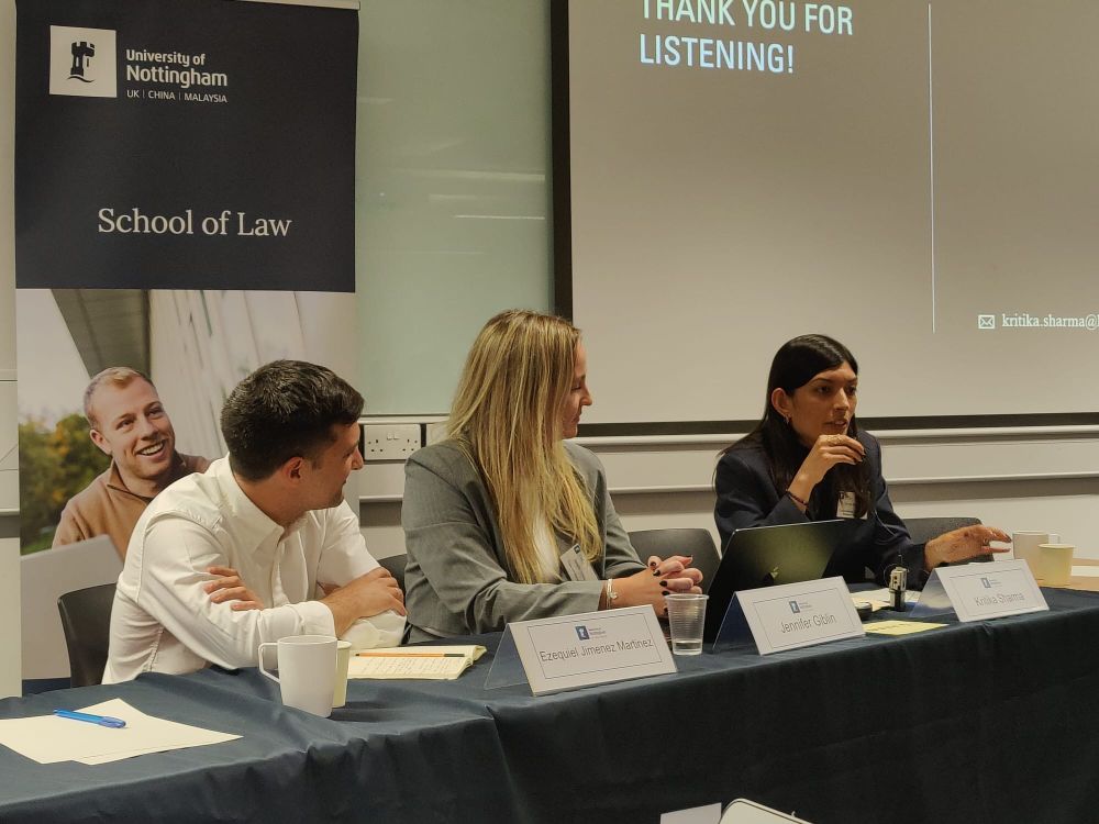 UoN_Law's tweet image. The final session of the first day of the 2025 Nottingham Intl Criminal Justice Conference addressed accountability issues at the ICC. Chaired by Jennifer Giblin w/ presentations from Ezequiel Jimenez & Kritika Sharma #UoN_ICL25 #IntlCrimJustice