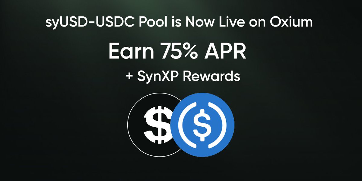 synnax_labs's tweet image. The syUSD–USDC pool on @oxiumxyz just leveled up.
SynXP rewards are now live.
• 75% APR
• $1.5M+ TVL
Early LPs win.
→ app.oxium.xyz/earn/0x53b3CdB…