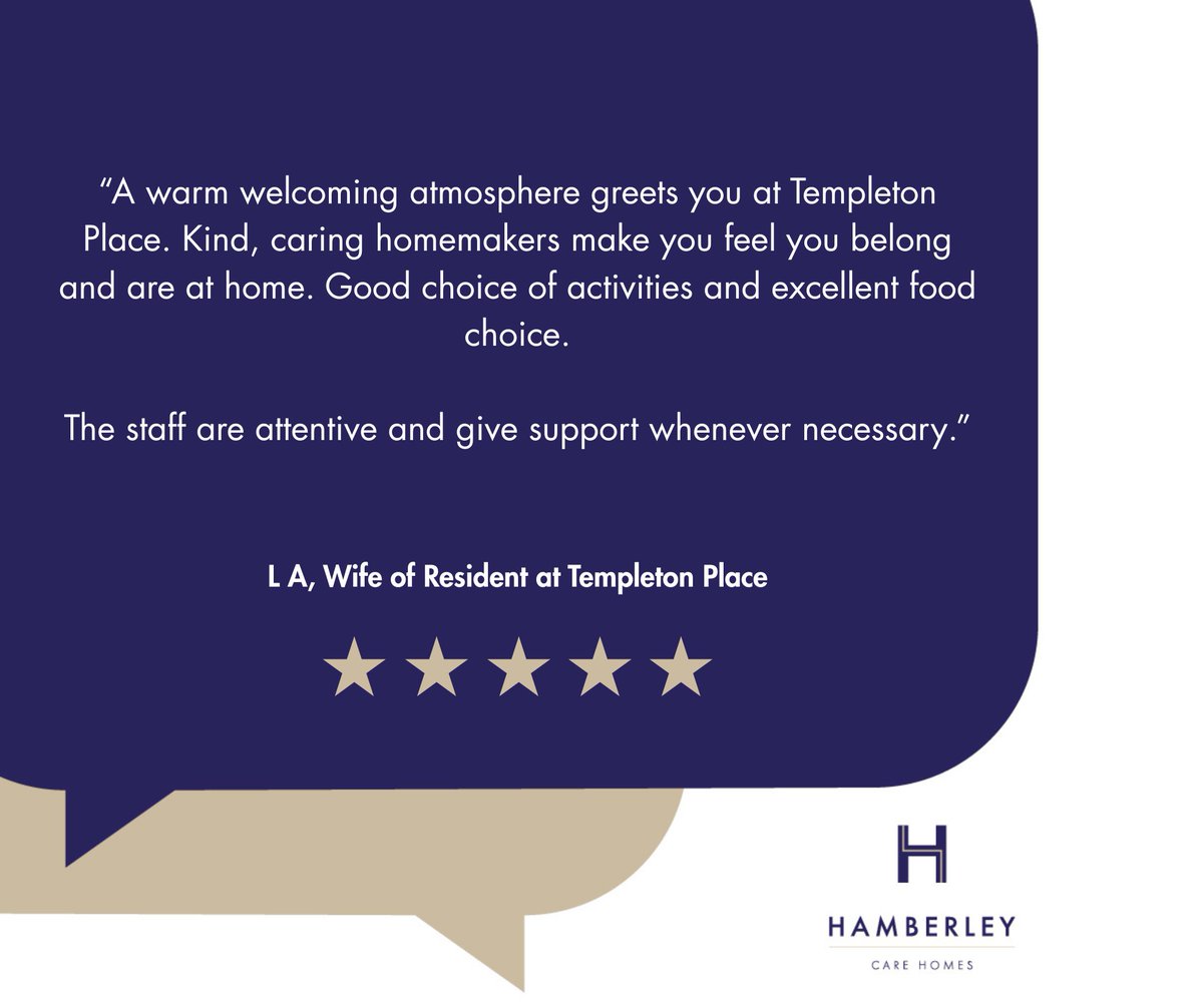 🌟 A glowing 5-star review for Templeton Place Care Home!

From the thoughtful support to the excellent choice of meals and personalised care, this review is a lovely reflection of everything we strive to offer every day.

#TempletonPlace #5StarCare #KindnessEveryDay