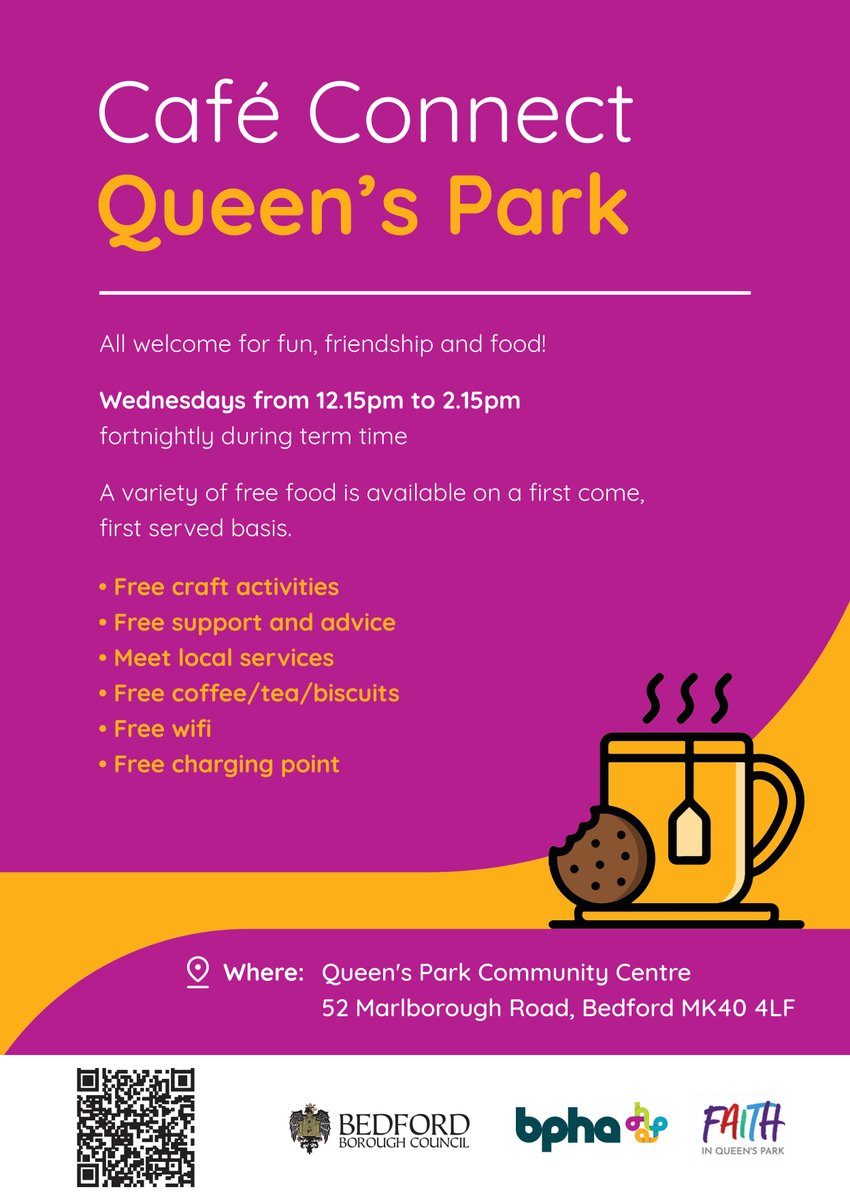 Join us at Café Connect in Queen's Park tomorrow from 12.15pm until 2.15pm. All are welcome for fun, friendship and food!