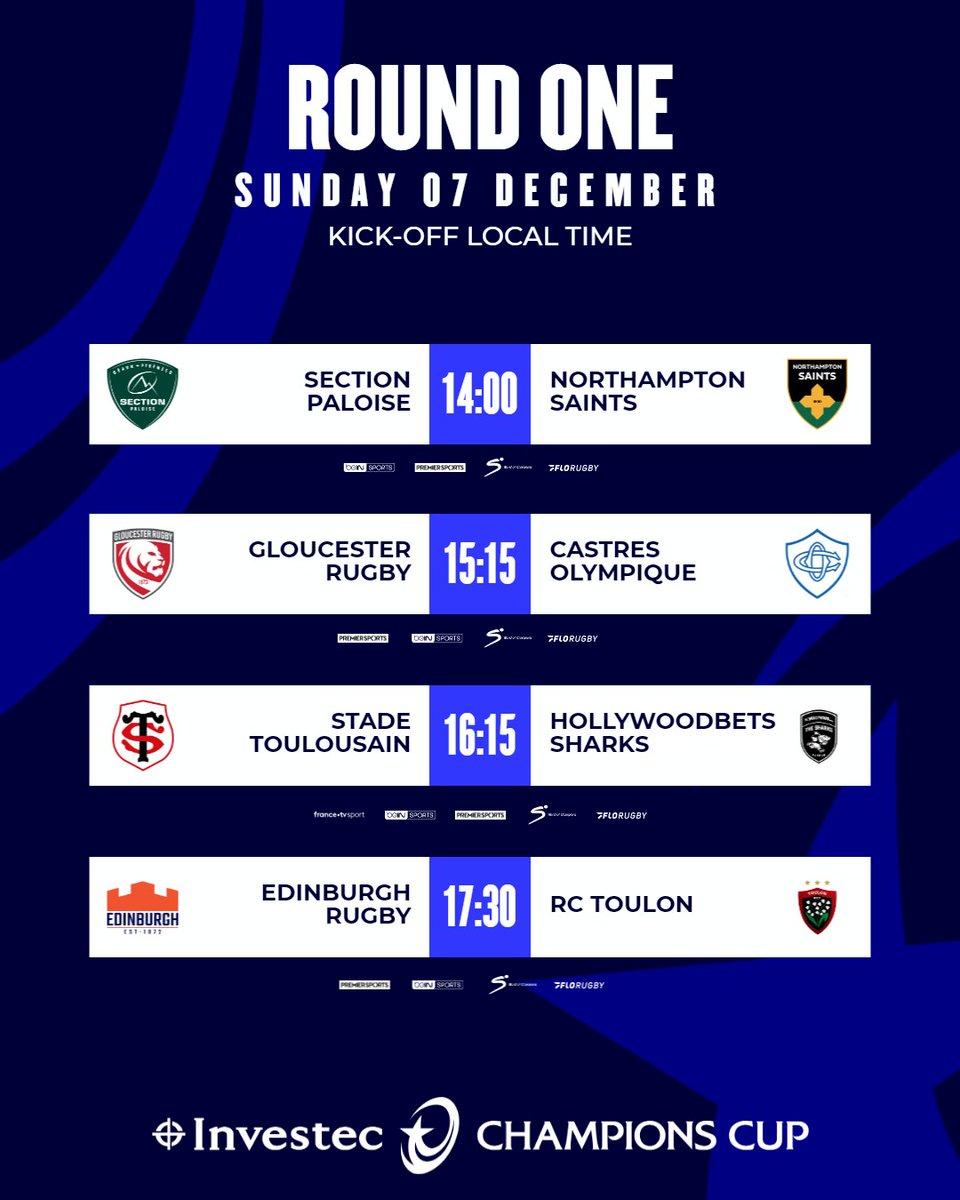🚨 2025/26 FIXTURES 🚨

Get your weekends booked in, here are the #InvestecChampionsCup fixtures ➡️ bit.ly/4gnZtm1 🙌

Which match are you going to? 🤔