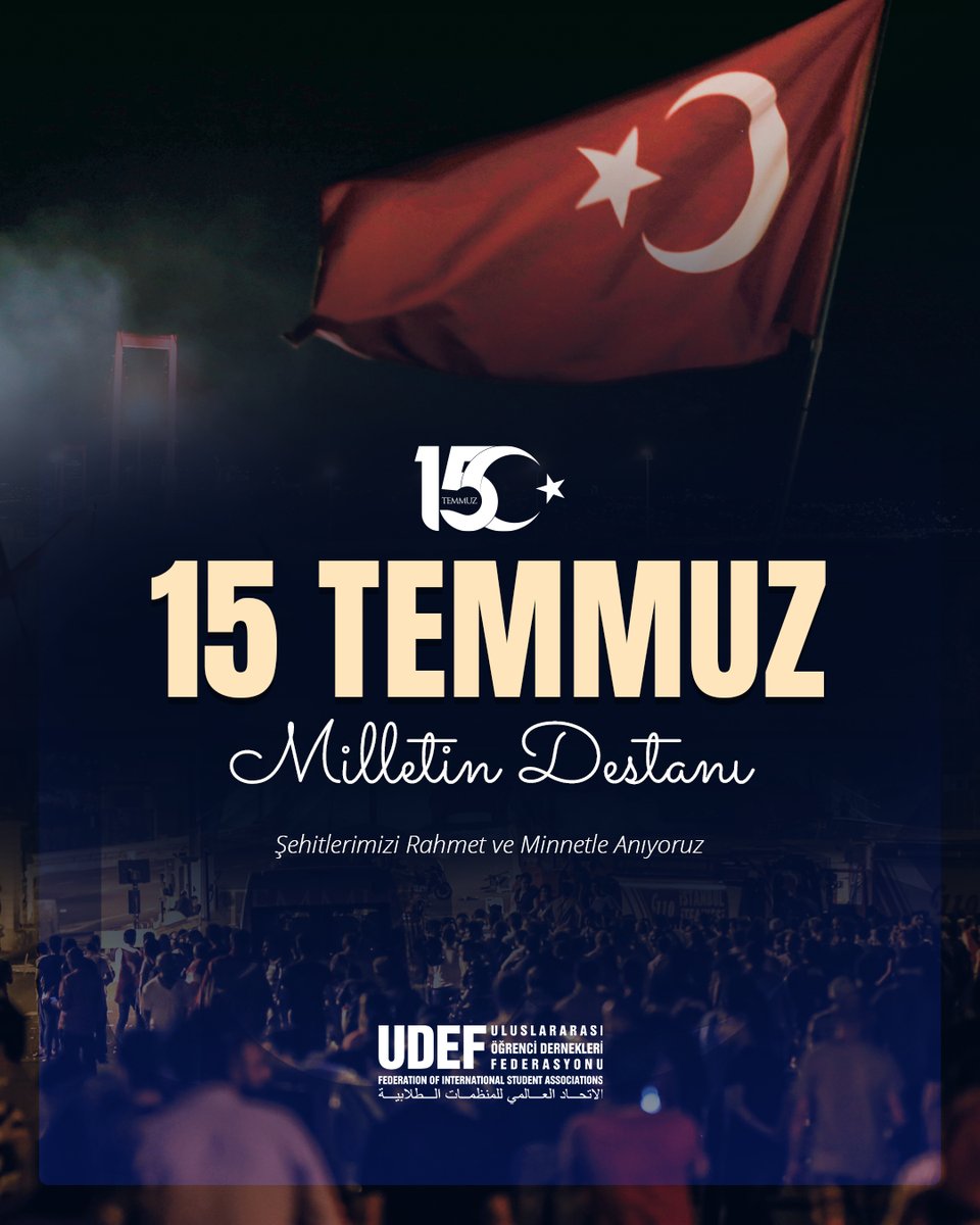 UDEF (@udeforgtr) on Twitter photo Şehitlerimizi rahmet ve minnetle anıyor, O gece vatanını savunan Gazilerimize ve kahramanlarımıza şükranlarımızı sunuyoruz.
#15TemmuzDestanı Şehitlerimizi rahmet ve minnetle anıyor, O gece vatanını savunan Gazilerimize ve kahramanlarımıza şükranlarımızı sunuyoruz.
#15TemmuzDestanı