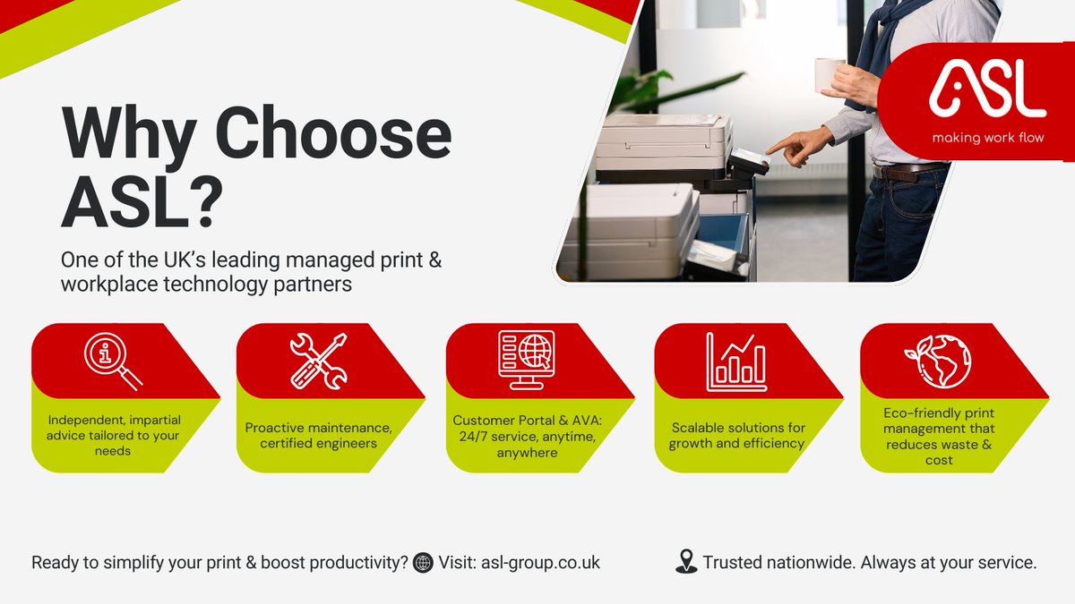 ASLGroupLtd's tweet image. Why choose ASL?
✅ National support
✅ Self-serve tools
✅ 24/7 chatbot
✅ Real people, real solutions

The MPS partner for your business.
#ManagedPrint #WorkplaceTech
