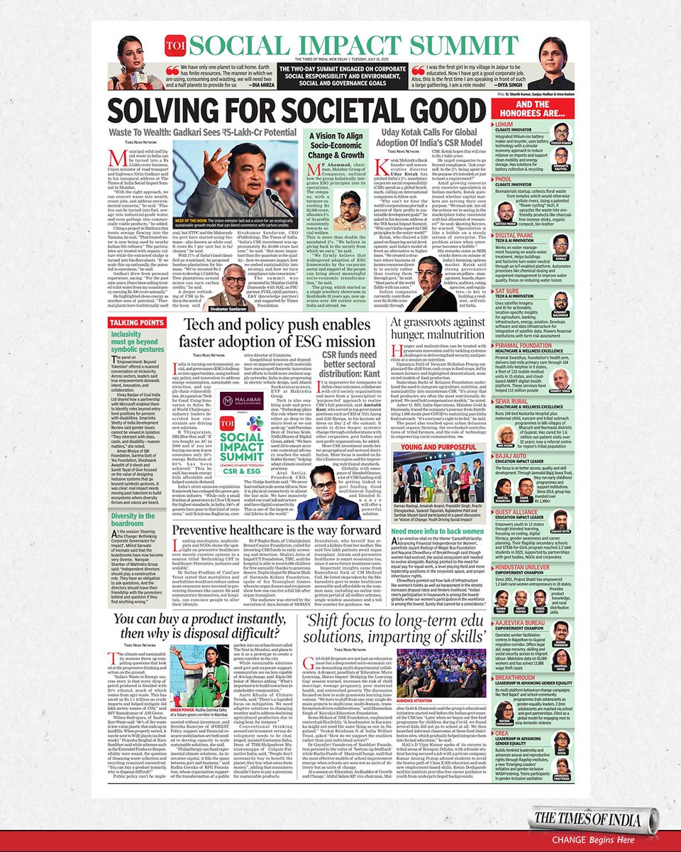 Two days. Countless ideas. One shared goal: meaningful impact.

The Malabar Gold &amp; Diamonds presents The Times of India Social Impact Summit 2025, brought together visionaries, changemakers, and thought leaders to explore bold strategies for a more equitable, sustainable, and