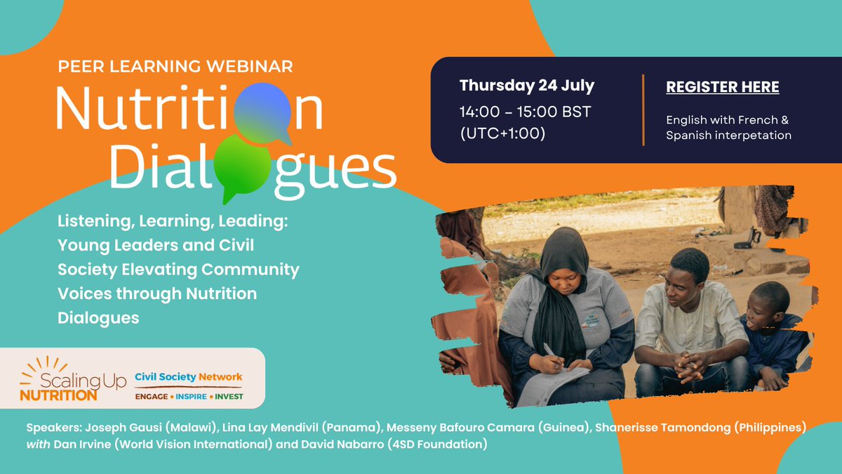 SUNCSN's tweet image. 📣 Join our upcoming webinar on Nutrition Dialogues! 🗓 24 July | 🕐 14:00 BST
Hear from youth & CSAs who’ve led community-led nutrition dialogues in their countries, alongside @4SDfoundation and @WorldVision
🔗 Register: ow.ly/pKXR50WpKHG
@NutritionDialog