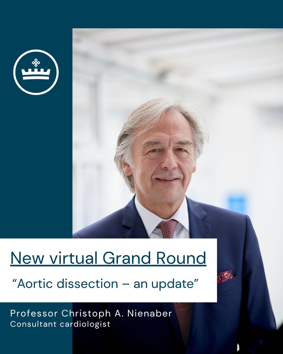 RBHHEducation's tweet image. Do not miss our next virtual Grand Round: "Aortic dissection – an update" with Professor Christoph Nienaber, cardiologist at @rbandh
🗓️ Fri 18 July | 🕔 5–6pm
📍 Join via Zoom: ow.ly/jRMK50WpL4e