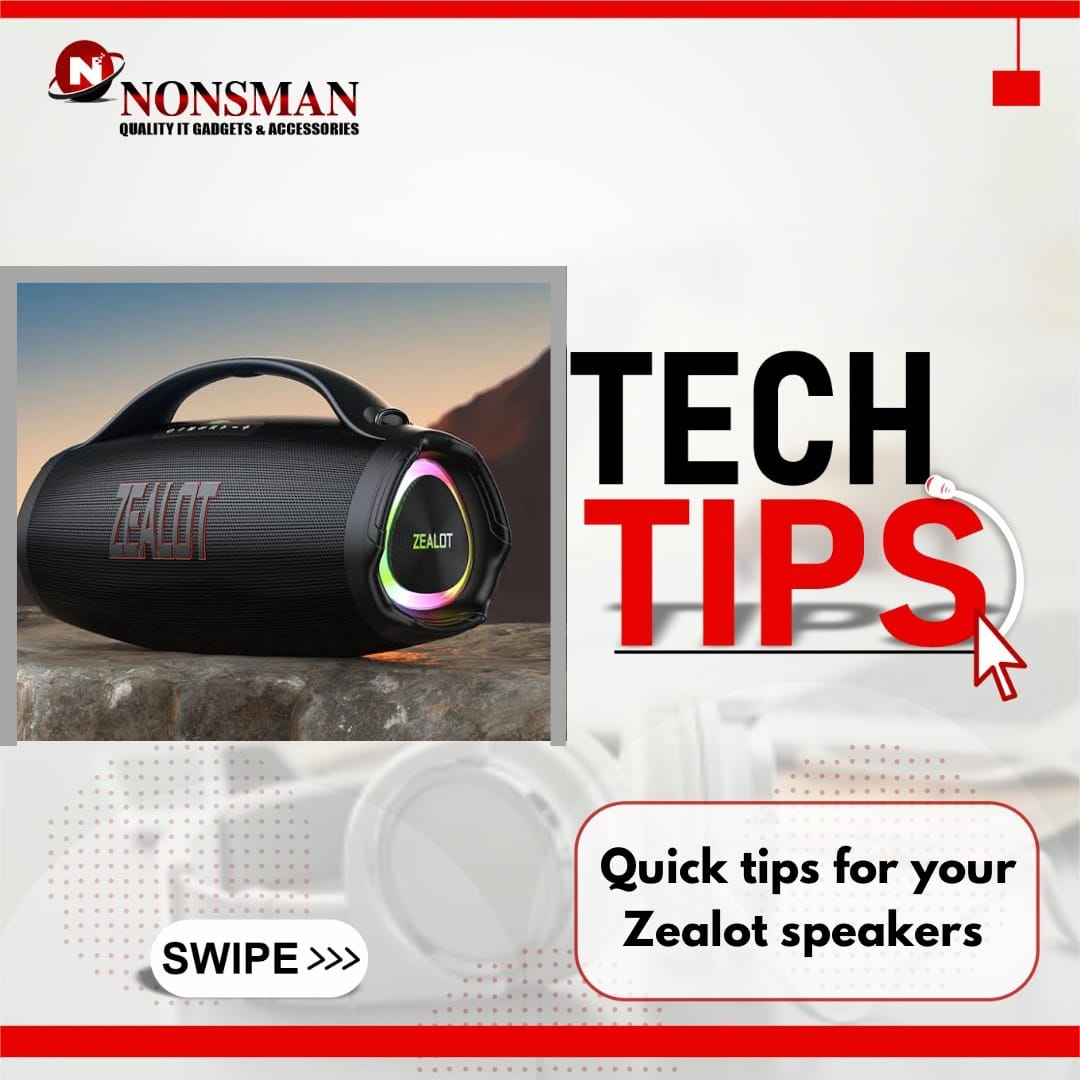nonsman_online's tweet image. Here are some Tuesday tech tips for your Zealot Bluetooth Speakers.
Don&apos;t miss out on any slide!!!
#gadgetsshop #gadgetcare #speaker #techcare