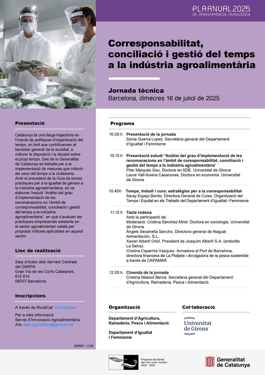 Time Use Initiative - català (@timeuseinit_cat) on Twitter photo 📢 Participa en la jornada tècnica “Pacte Nacional del Temps per Viure: Corresponsabilitat, conciliació i gestió del temps a la indústria agroalimentària” organitzada per <a href="/igualtatcat/">Igualtat i Feminisme</a> i <a href="/agriculturacat/">Agricultura</a>.
📅16/07 de 10 a 12h.
👉Inscripcions + programa: ruralcat.gencat.cat/c/document_lib… 📢 Participa en la jornada tècnica “Pacte Nacional del Temps per Viure: Corresponsabilitat, conciliació i gestió del temps a la indústria agroalimentària” organitzada per <a href="/igualtatcat/">Igualtat i Feminisme</a> i <a href="/agriculturacat/">Agricultura</a>.
📅16/07 de 10 a 12h.
👉Inscripcions + programa: ruralcat.gencat.cat/c/document_lib…