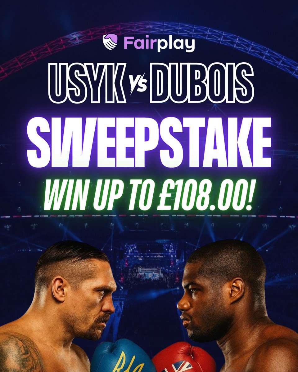 Fairplayapp's tweet image. Who have you got to win between Usyk & Dubois this weekend? 🥊
Well with Fairplay sweepstakes you don't have to think about it! 🤔
Purchase a ticket, get assigned either Usyk or Dubois and a round, if the fight is stopped by your given fighter and round, YOU WIN! 🎟️🤞
👉 Join…