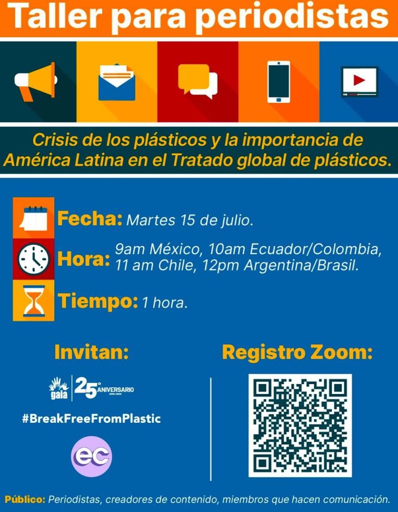 📣 Workshop on Plastics for Journalists 🗞️ in Latin America and the Caribbean 🌎 (en español) 
🗓️ Tue July 15
🕘 9 a.m. Mexico, 10 a.m. Ecuador/Colombia, 11 a.m. Chile, 12 p.m. Argentina/Brazil.
💻 Online 
⏳ 1 hour.
✋ Registration form: bit.ly/4lLEwV1 #PlasticsTreaty
