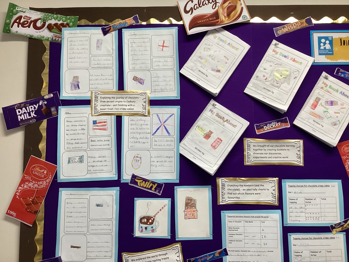 WOW! Year 2 Innovation Week display board is looking amazing with children’s work from the week!🍫Thank  you Miss H and Miss A for putting this together to showcase all the fantastic work!✨🍫