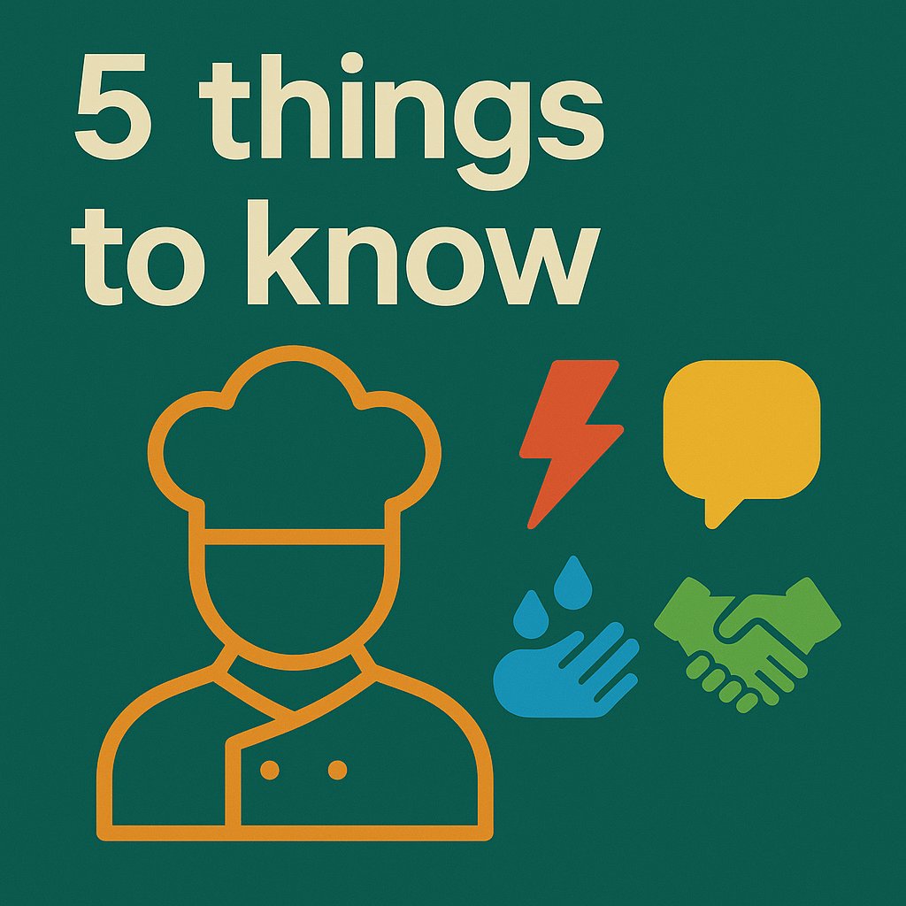 KitchenTeamEU's tweet image. 5 things to know before working in a pro kitchen:
⚡️ Fast-paced
🗣 Clear comms
🧼 Hygiene = key
🙅 “Not my job”? Nope.
💪 Pure satisfaction
#KitchenTeam #hospitality #chefjobs #kitchenlife