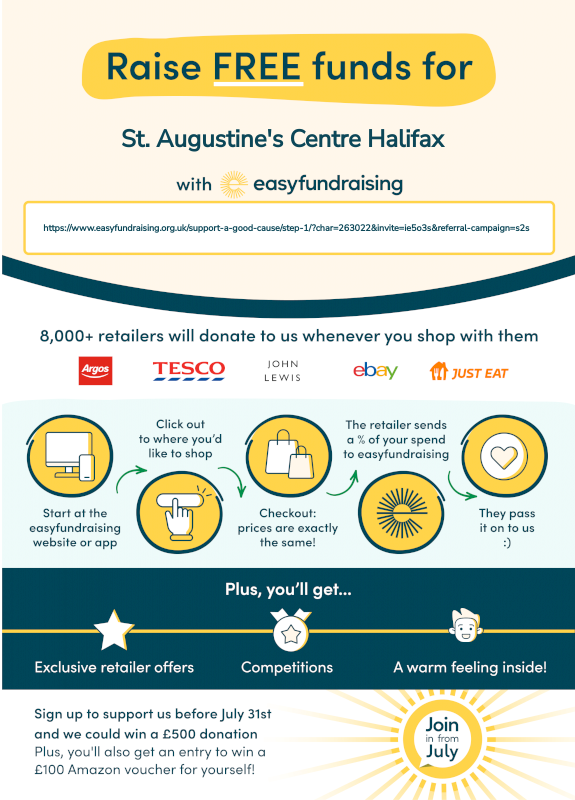 You can help St. Augustine's Centre Halifax WIN a £500 donation prize in <a href="/easyuk/">easyfundraising</a>'s giveaway this month! 

Sign up before the 31st July to give us an entry! 

Please get involved if you haven't already: join.easyfundraising.org.uk/staugustinesce…