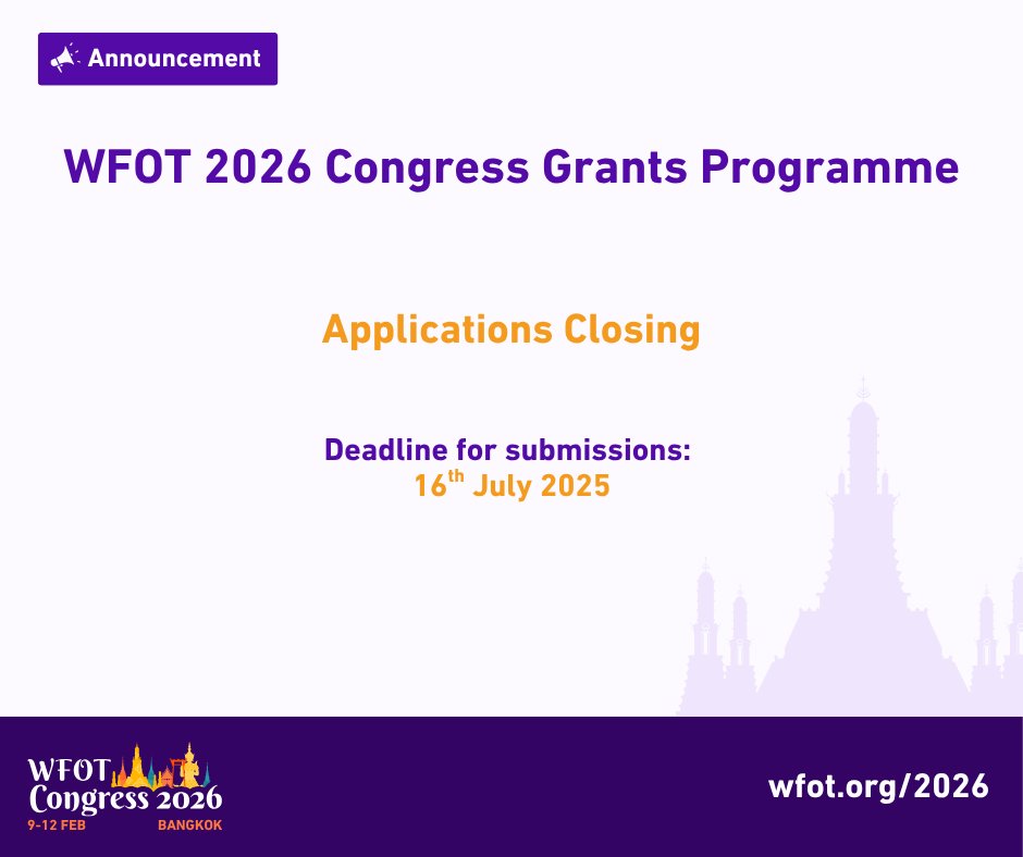 Applications for the WFOT Congress Grants Programme close Wednesday 16th July. View the selection criteria and apply here: wfotcongress2026.org/grants-program…
#WFOT2026