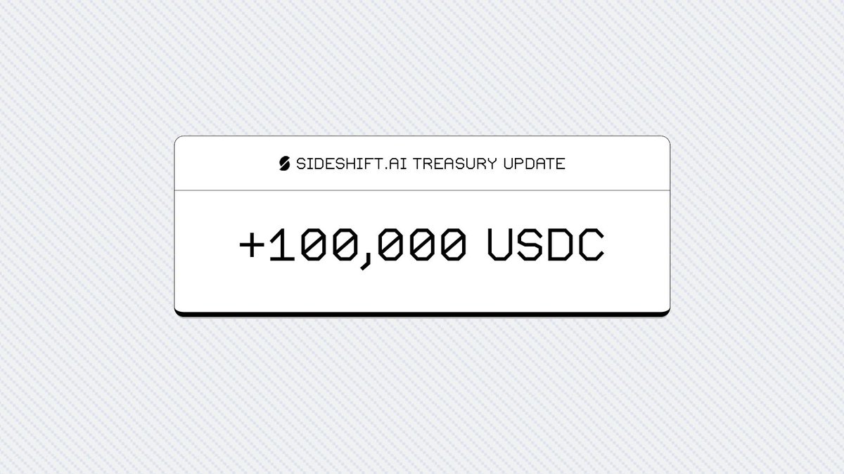 $100,000 USDC has been added to the SideShift Treasury.

See: sideshift.ai/treasury