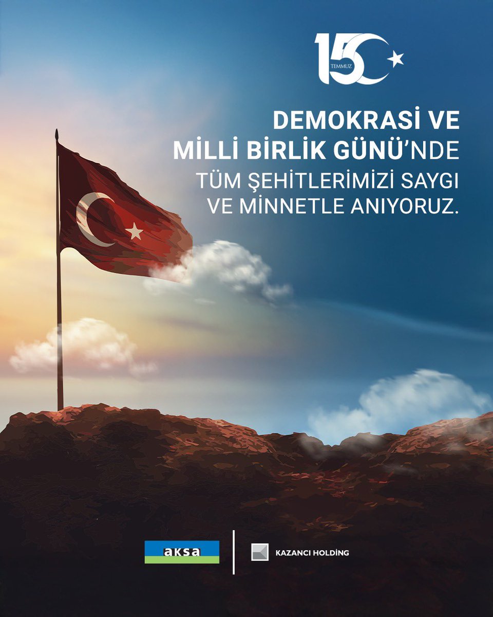 15 Temmuz Demokrasi ve Milli Birlik Günü’nde, milli birliğimiz ve demokrasimiz için mücadele veren tüm kahramanlarımızı saygı ve minnetle anıyoruz. 🇹🇷

#15Temmuz #DemokrasiVeMilliBirlikGünü